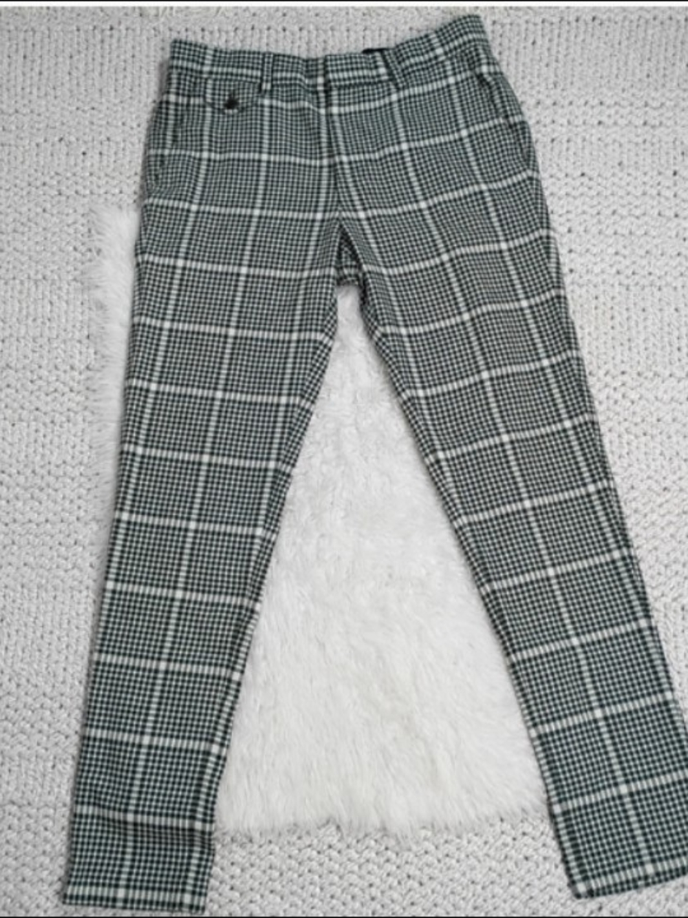 Asos Women's Green And Cream Houndstooth Design Preppy Pants, Waist 32